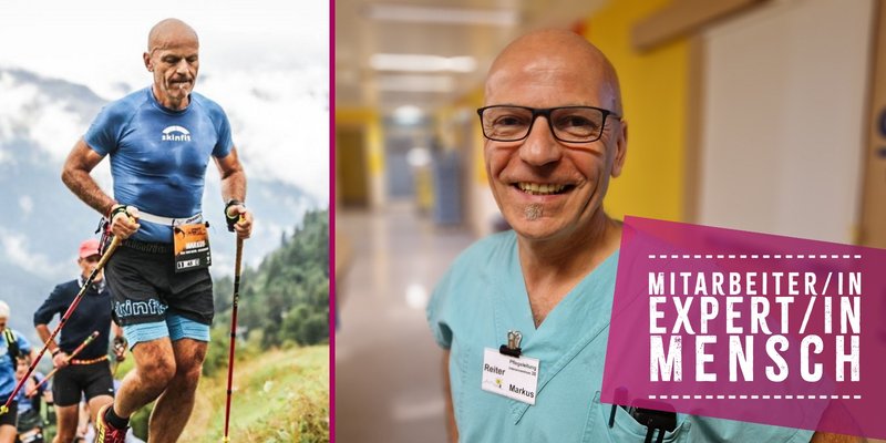 Markus Reiter bei der Arbeit im Klinikum und beim Laufen in den Bergen bei einem Wettkampf