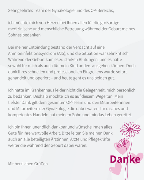 E-Mail eines Patienten/einer Patientin