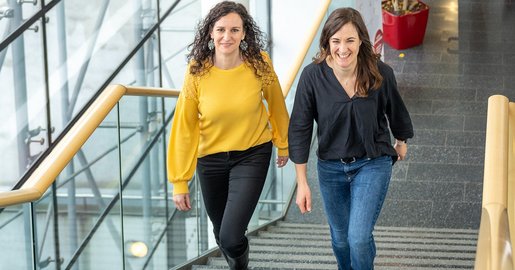 2 Lehrende gehen über die Stiege nach oben