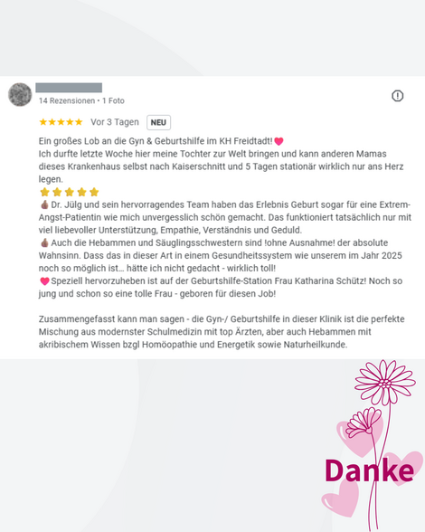 Positive Google Rezension an das Klinikum Freistadt