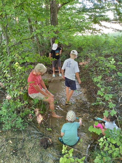 Kinder spielen im Wald