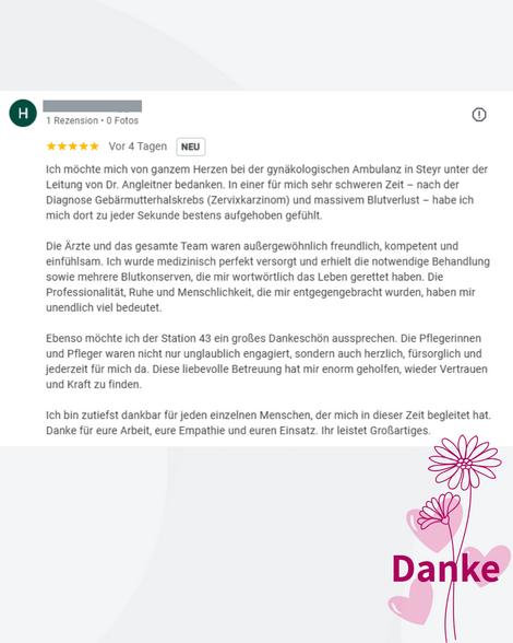 Positive Google Rezension an das Pyhrn-Eisenwurzen Klinikum Steyr