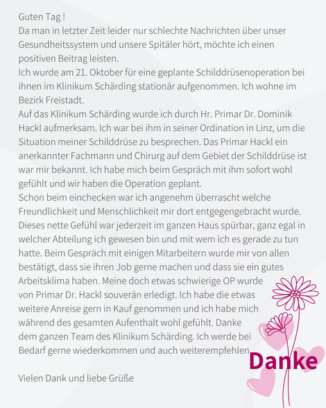 E-Mail eines Patienten/einer Patientin