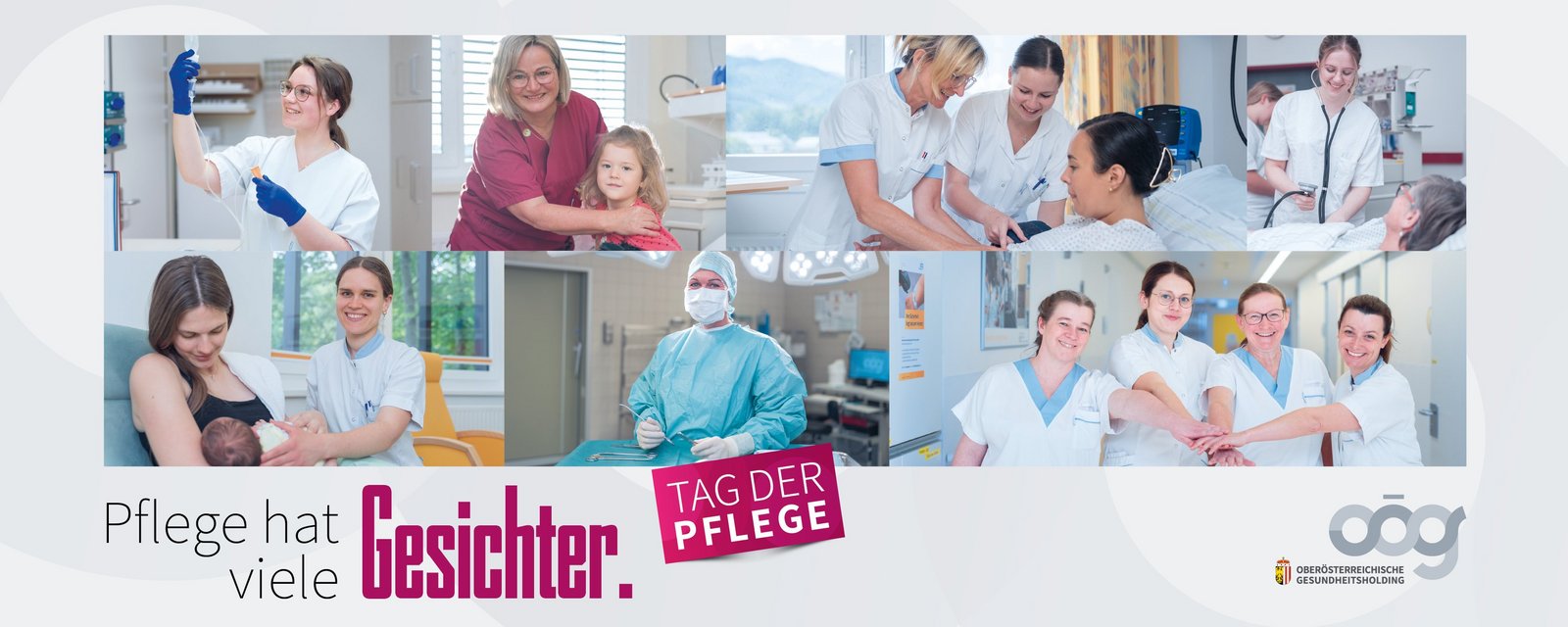 Pflegekräfte in unterschiedlichen Situationen. Pflege hat viele Gesichert. Tag der Pflege