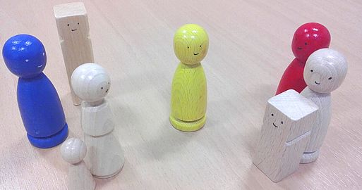 Aufstellung mit Hilfe von Holzfiguren