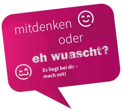 Sprechblase mit Text "mitdenken oder eh wurscht?"