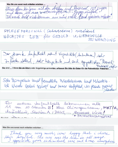 Rückmeldungen auf unseren PatientInnen-Fragebögen