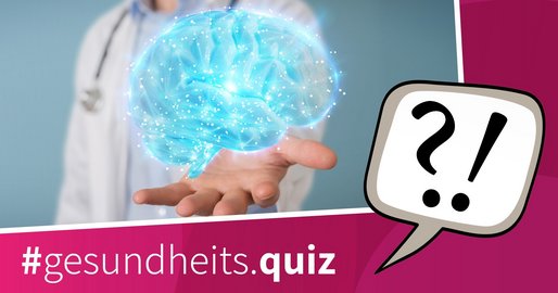 Symbolbild für das Neurologie-Quiz: Arzt im weißen Kittel hält ein holografisches Gehirn in die Kamera.