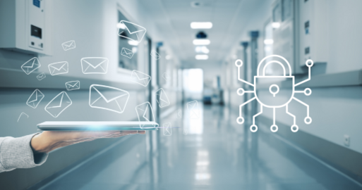 Symbolbild- Krankenhausgang, Laptop Briefe Verschlüsselung