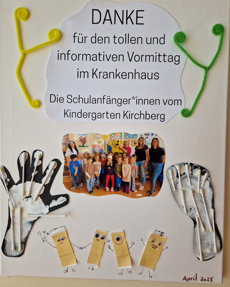 Eine gebastelte Dankesbotschaft vom Kindergarten Kirchberg