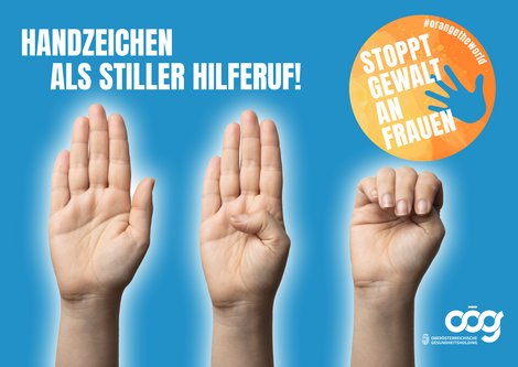 Plakat mit Handzeichen für stillen Alarm