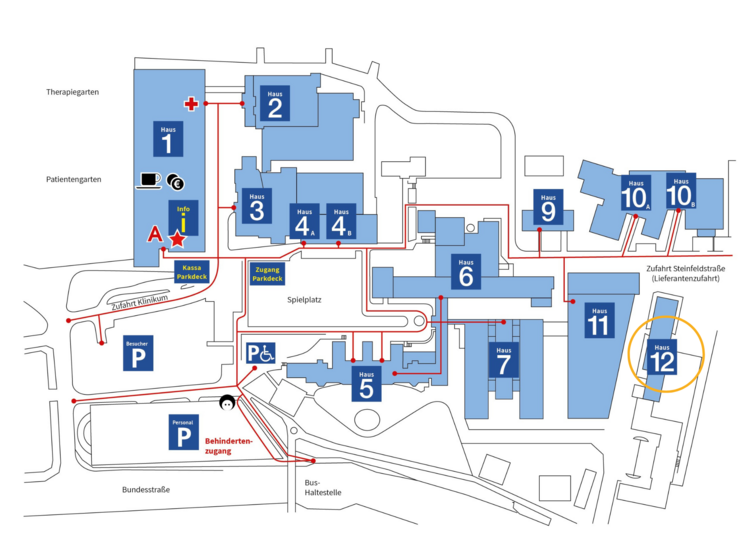 Anfahrts- und Lageplan von Haus 12 im Klinikum Steyr
