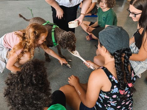 Sommerkinderbetreuung am Kepler Uniklinikum, Besuch von Therapiehund Pino