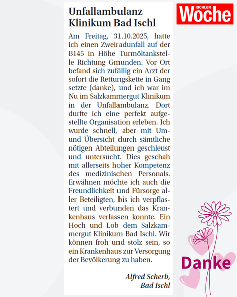 Lesebrief aus der Ischler Woche zum Thema "Unfallambulanz Klinikum Bad Ischl"