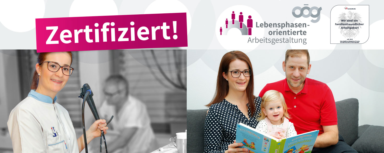 Mitarbeiterin in beruflichem Umfeld und privat mit der Familie