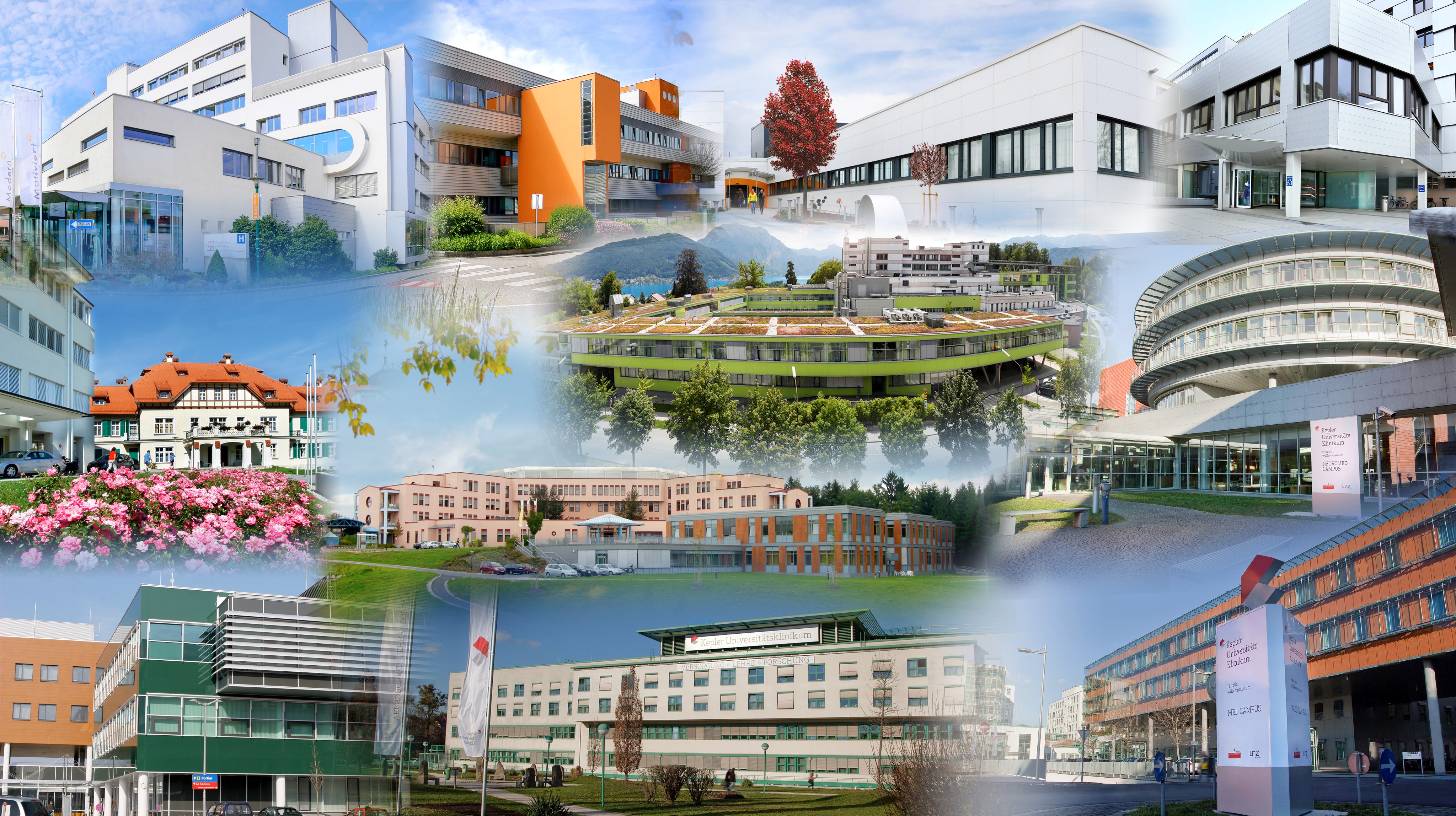 Collage aller Kliniken der OÖG