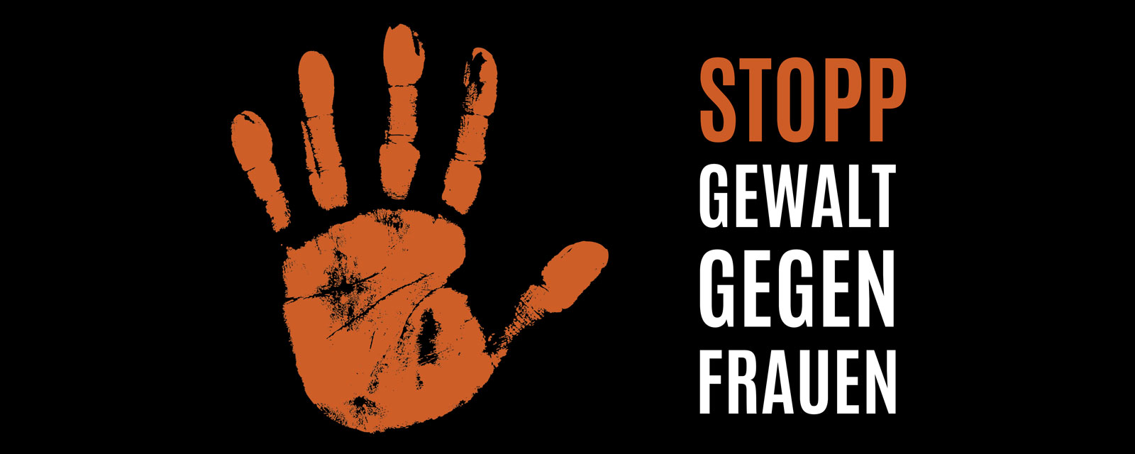 Ein Handabdruck und der Satz "Stopp Gewalt gegen Frauen".