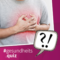 Ein Mann mit Brustschmerzen, Beschriftung #Gesundheitsquiz